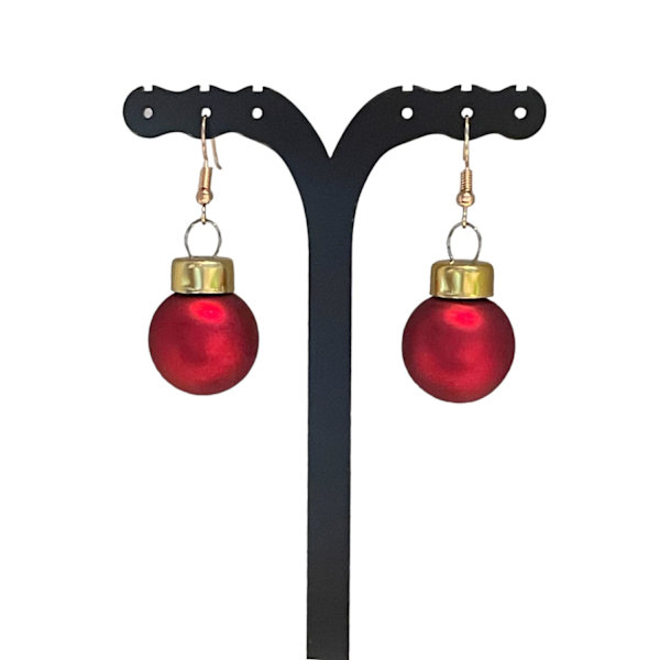 Guld Örhängen till Jul/Christmas - Röda Matta Julkulor Röd
