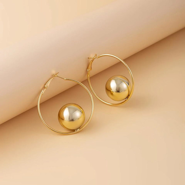 Stora Statement Hoop Guld Örhängen med Ring & Blank Kula Guld