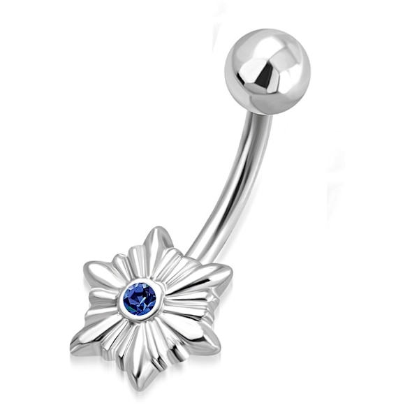 Navelpiercing 316L Kirurgiskt stål Blomma blå CZ Silver Färg