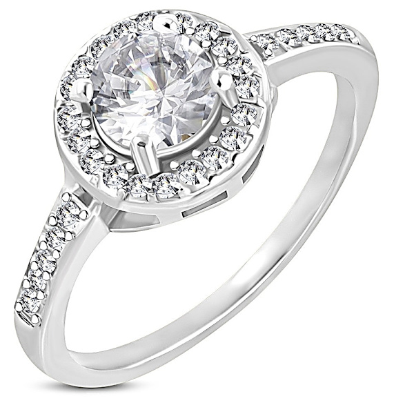 Glittrande Ring i Kirurgiskt Stål 316L i Silver Färg med en massa Vita Cubic Zircon Kristaller - Stl 15,7 Silver