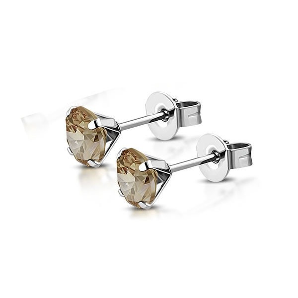 Stiftörhängen Stud Örhängen i Kirurgiskt Stål 316L i Silver Färg med Rund Akryl Facetterad Ljus Brun Kristall - 7 mm Silver