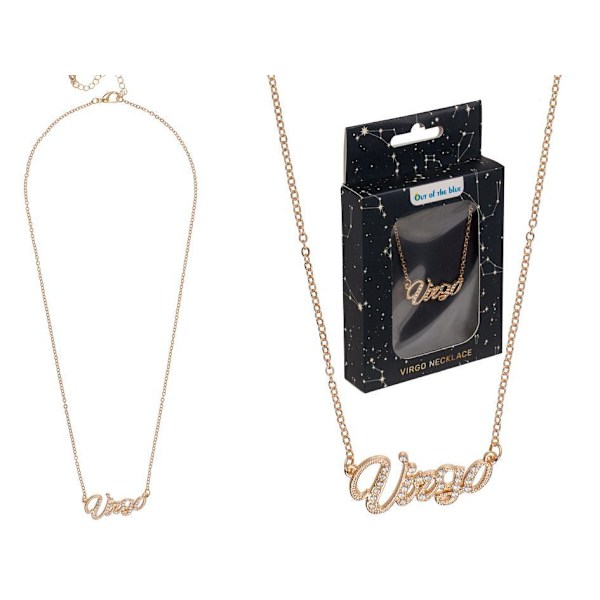 Guld Halsband med Rhinestones & Stjärntecken: Jungfrun = Virgo Guld