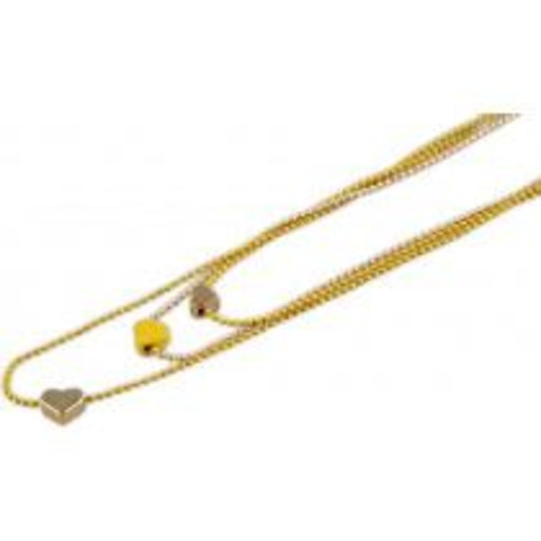 Halsband i Guld & Gult med 3 Kedjor Dekorerade med Hjärtan Guld