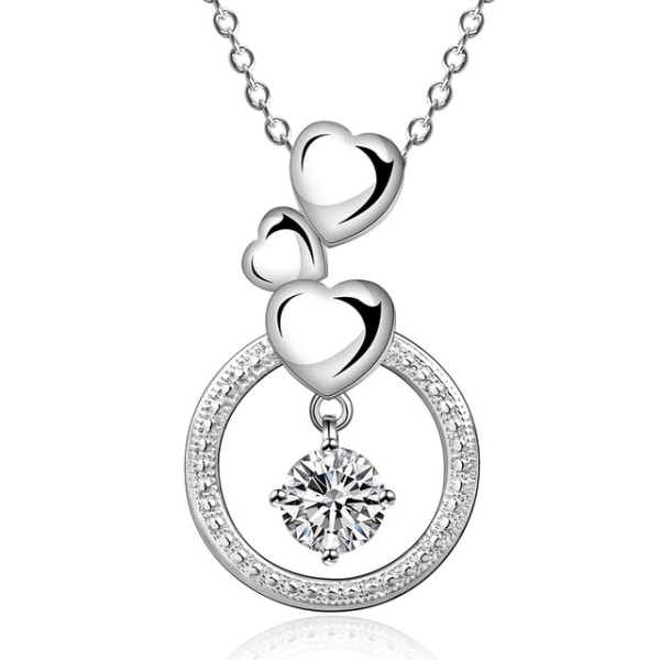Vackert Silver Halsband - 3 Hjärtan & Ring med CZ Kristall Silver