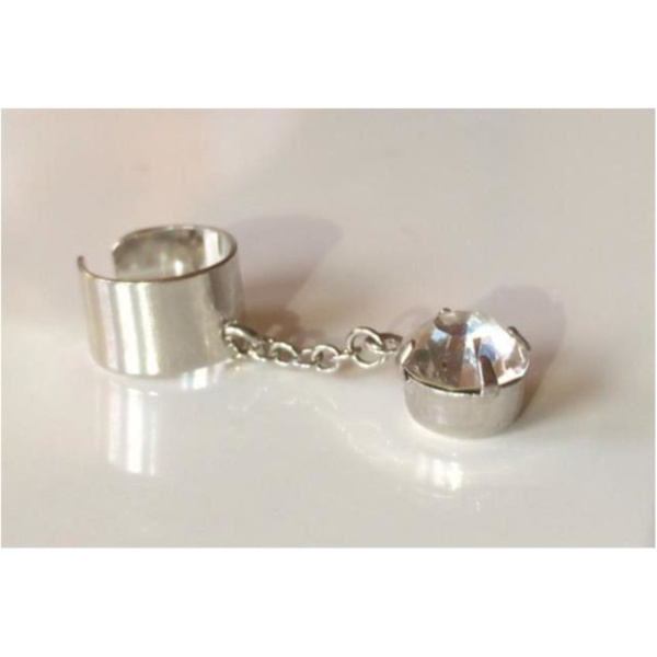 Silver Earcuff Ear Cuff Örhänge med Kedja & Vit Rhinestone Silver