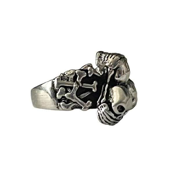 Cool Silver Ring med 3 st Döskallar & Benknotor - Stl 19,5 Silver