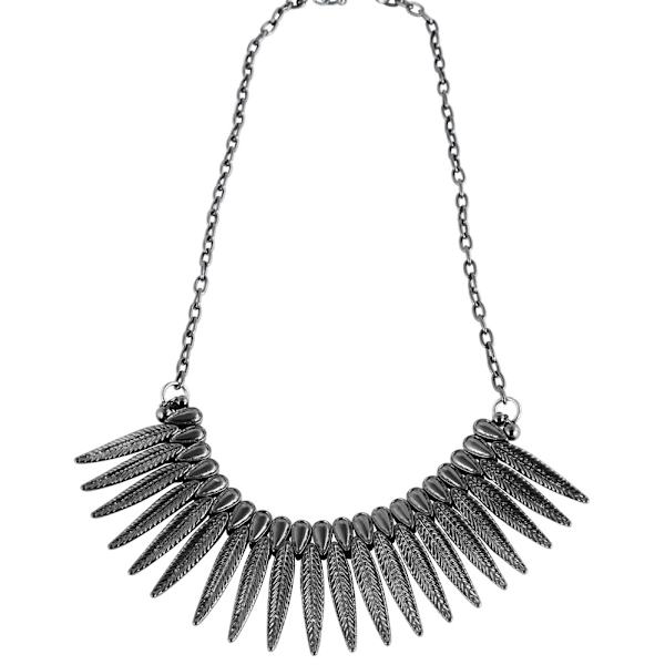 Boho Retro Statement Silver Halsband med Mönstrade Fjädrar Silver
