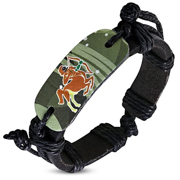 Svart Läderarmband / Läder Armband med Stjärntecken - Skytten / Sagittarius Svart
