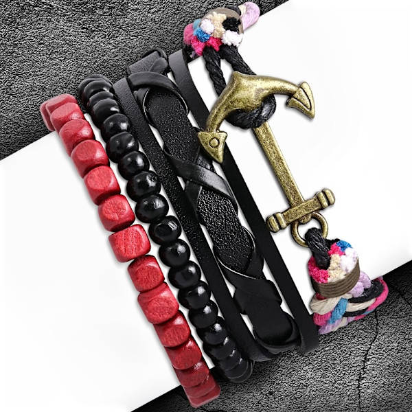 4 st Bohemian Chic Armband - Läder Rep Ankare Pärlor