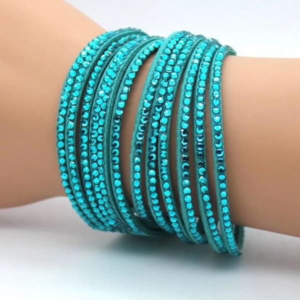 Wrap Läderarmband/Läder Armband med Strass / Rhinestones -Turkos Turkos