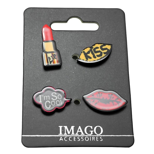 4 st Pins / Brosch / Knapp - Kiss, Cool, Läppstift & Mun multifärg