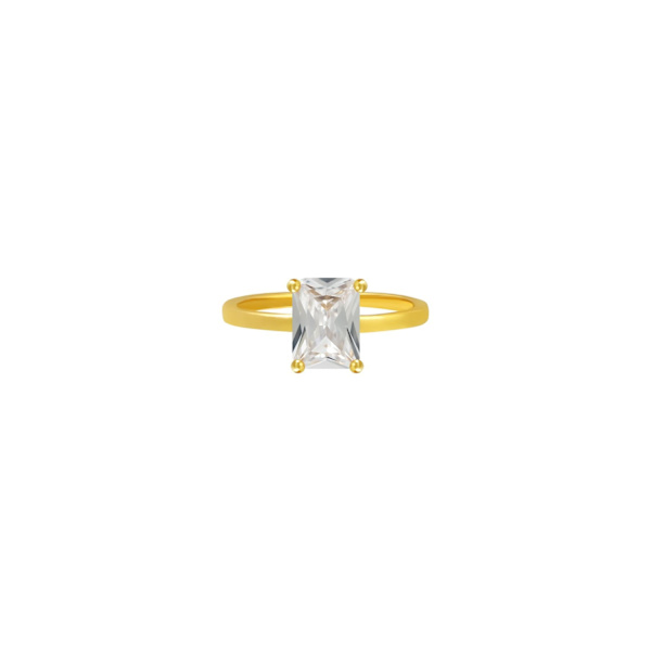 Klassisk Guld Ring med Vit CZ Kristall - Guldpläterad - Stl 16 Guld