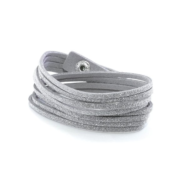 Glittrande Mocka Wrap Armband/Halsband med Silver Glitter - Grå grå