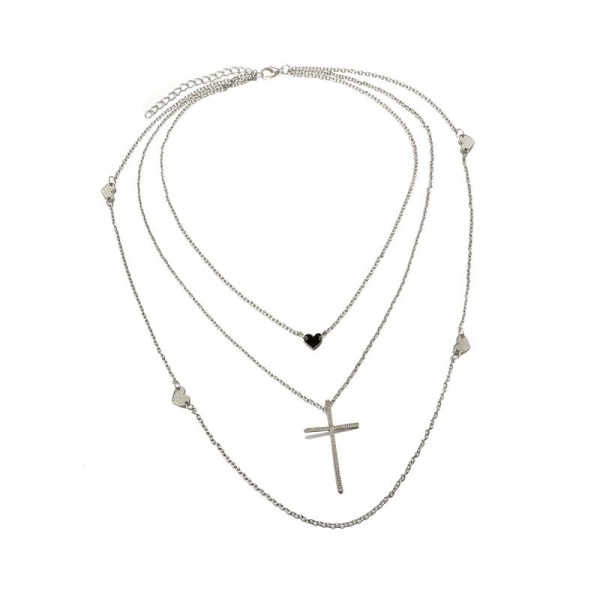 Halsband i Silver Färg - 3 kedjor med hjärtan och kors