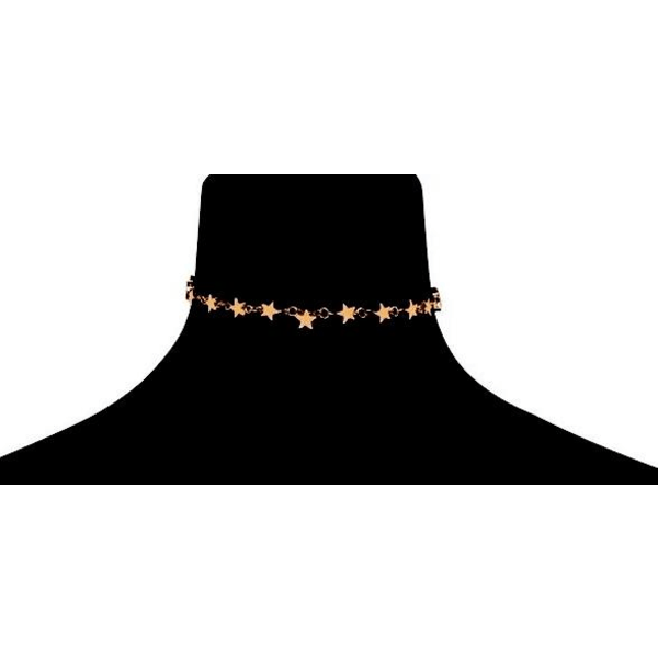 Guld Halsband / Choker med en rad Stjärnor Guld