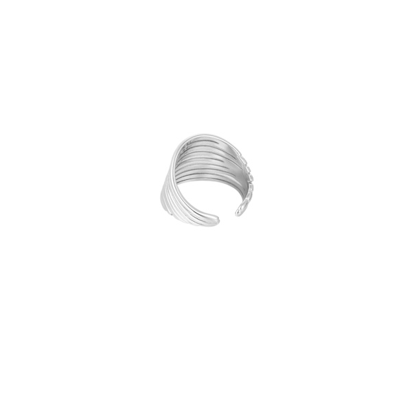 Ring i Rostfritt Stål med Utskurna Linjer - Silver - Justerbar Silver