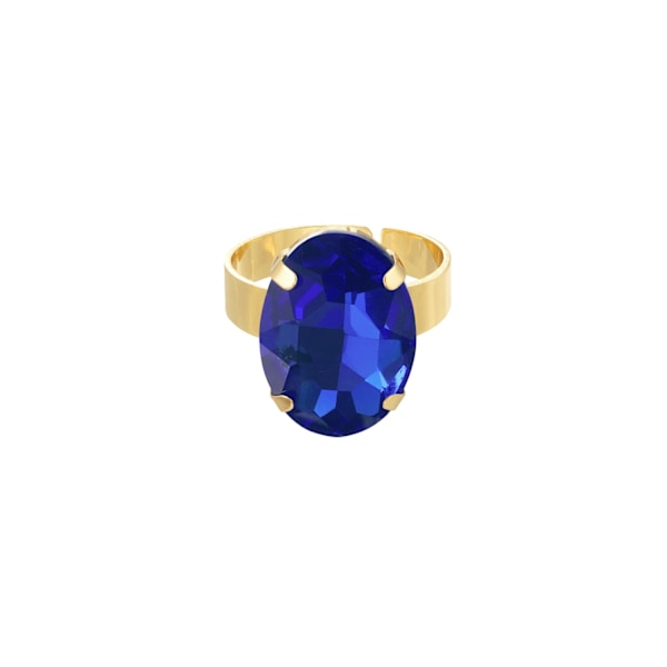 Statement Guldpläterad Ring & Oval Glaspärla Justerbar -Mörk Blå Guld