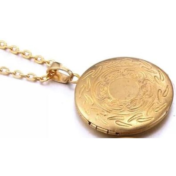 Guld Halsband med Öppningsbar Rund Medaljong i Fint Mönster Guld