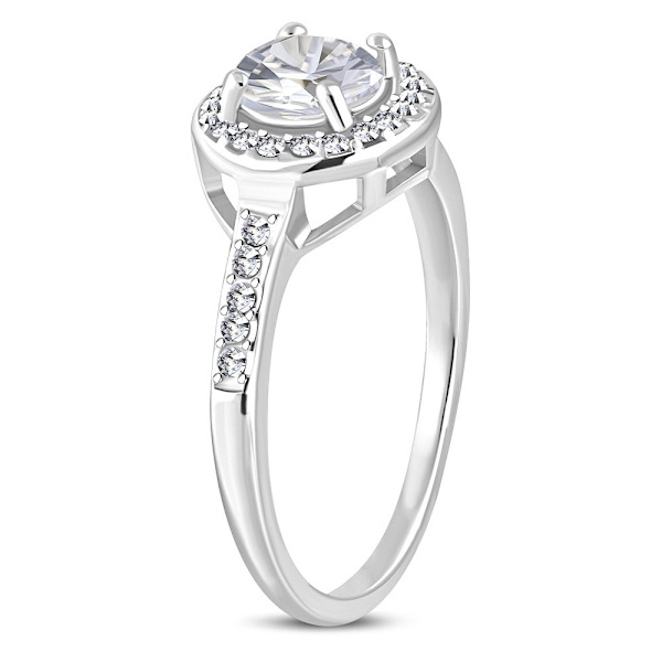 Glittrande Ring i Kirurgiskt Stål 316L i Silver Färg med en massa Vita Cubic Zircon Kristaller - Stl 17,32 Silver