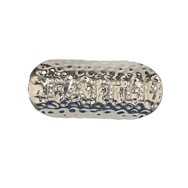 Oversize Silver Ring med Vita Stenar & Text - FAITH - Stl 19 Silver