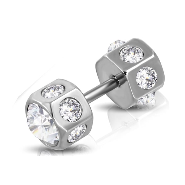 1 st Stud Örhänge i Kirurgiskt Stål 316L i Silver Färg med Vita Cubic Zircon Kristaller
