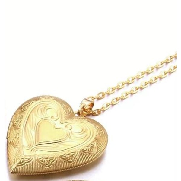 Guld Halsband med Öppningsbar Medaljong - Hjärta i Fint Mönster Guld