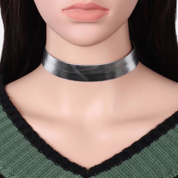 Blänkande Brett Metallic Silver Choker / Halsband Silver