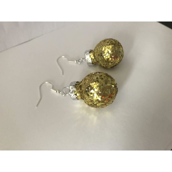 Silver Örhängen till Jul / Christmas - Guld Glittriga Julkulor Guld