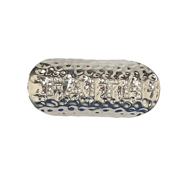 Oversize Silver Ring med Vita Stenar & Text - FAITH - Stl 17,5 Silver