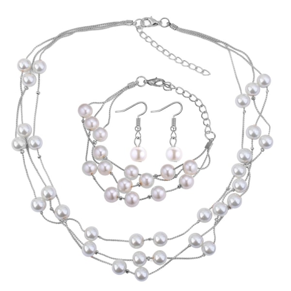 Smyckesset - Vita Pärlor på kedja - Halsband, Armband & Örhängen