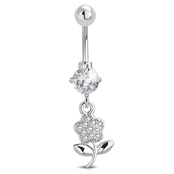 Navelpiercing Navel Piercing i Kirurgiskt Stål 316L i Silver Färg - Blomma med Klar/Vit CZ Cubic Zircon
