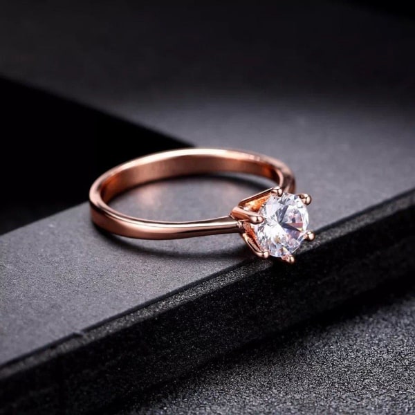 Rosé Guld Ring med Vit CZ Kristall - Guldpläterad - Stl 17 Rosa guld