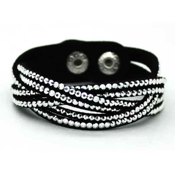 Flätat Läderarmband/Läder Armband med Strass/Rhinestones - Svart Svart