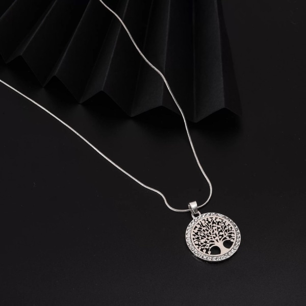 Silver Halsband - Livets Träd med Kristaller - Symbol för Livet Silver