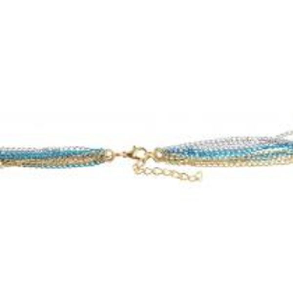 Långt Retro Halsband med Kedjor i Silver, Guld & Turkos med Knut multifärg