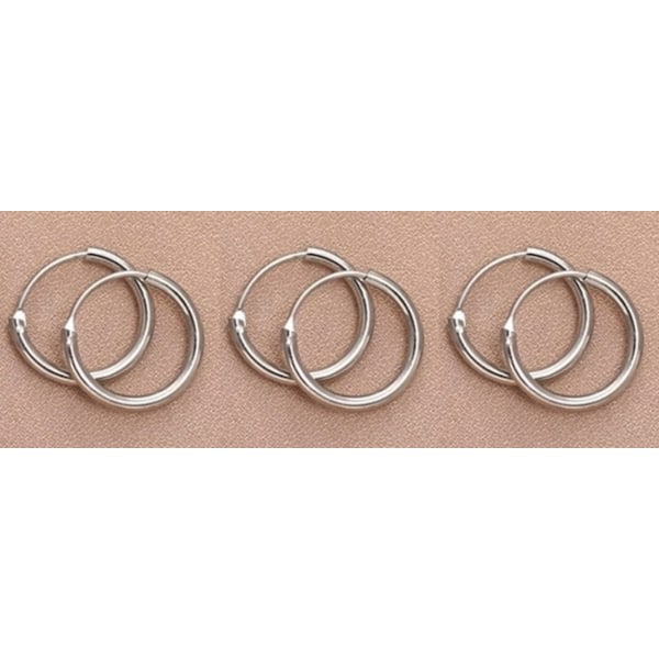 3 par Små Blanka Enkla Silver Örhängen - Hoop / Creoler - 14 mm Silver