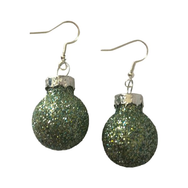 Silver Örhängen till Jul/Christmas - Gröna Glittriga Julkulor Grön