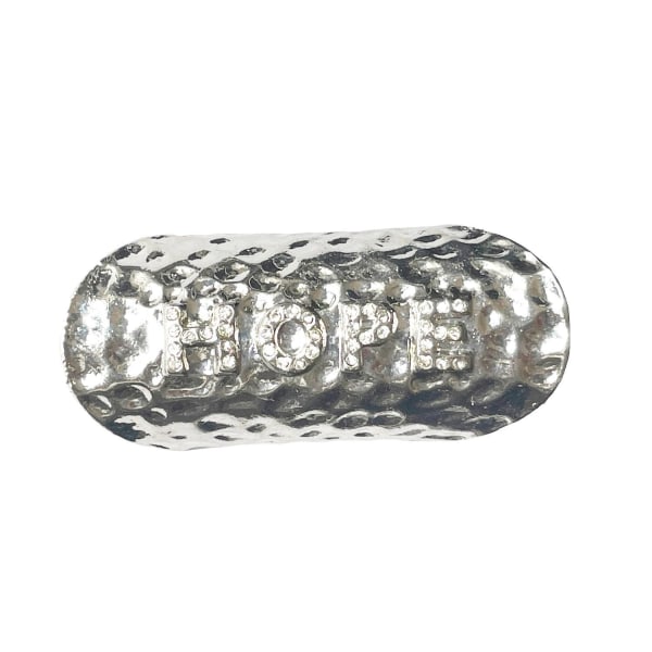 Oversize Silver Ring med Vita Stenar & Text - HOPE - Stl 19 Silver