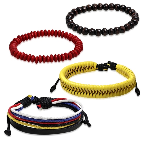 4 st Bohemian Chic Armband - Läder Rep Pärlor Olika Färger