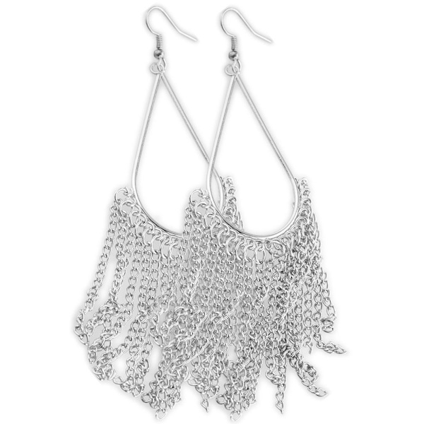 Långa Retro Boho Bohemiska Silver Örhängen med Droppar & Kedjor Silver