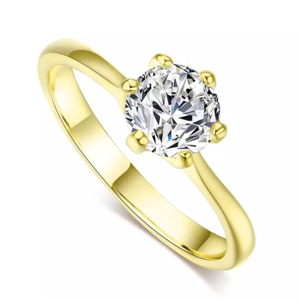 Guld Ring med Vit CZ Kristall - Guldpläterad - Stl 17,8 Guld