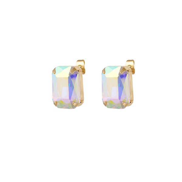 Glamour Guldpläterade Stud Örhängen med Glaspärlor - Holographic Guld