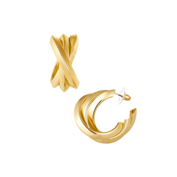 Blanka Statement Tvinnade / Twist Hoop Örhängen - 3,5 cm - Guld Guld