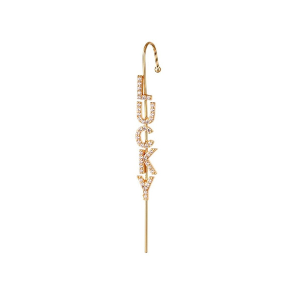 1 st Guldpläterat Örhänge / Ear Crawler med Zircon / Strass - Lucky - Guld Guld