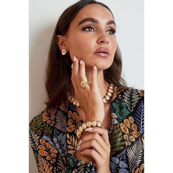 Statement Guldpläterad Ring & Oval Glaspärla Justerbar Mörk Grön Guld