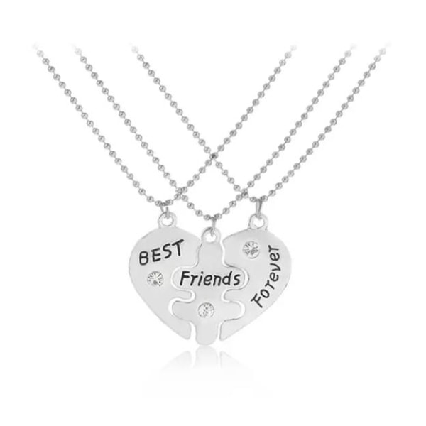 Best Friends Forever - 3 Silver Halsband -Hjärta med Rhinestones Silver