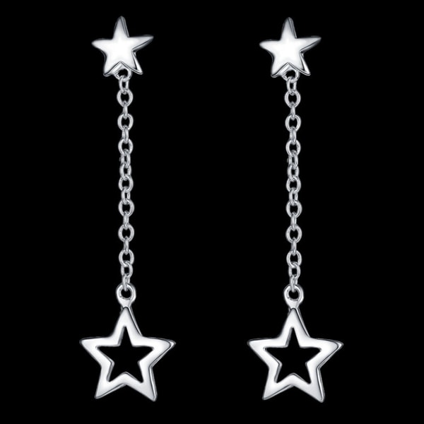 Långa Silver Örhängen med Hängande Stjärna / Star Silver