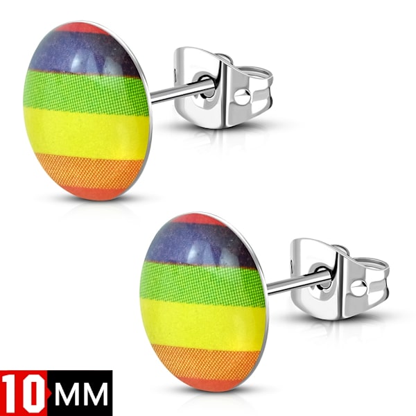 Stiftörhängen Stud Örhängen i Kirurgiskt Stål 316L i Silver Färg – Pride / Regnbågsfärgad Cirkel – 10 mm