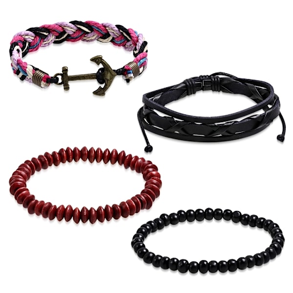 4 st Bohemian Chic Armband - Läder Rep Ankare Pärlor