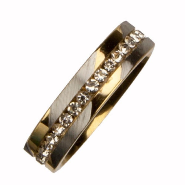 Guld & Silver Ring i Rostfritt Stål med Rhinestones - Stl 22,25 Guld